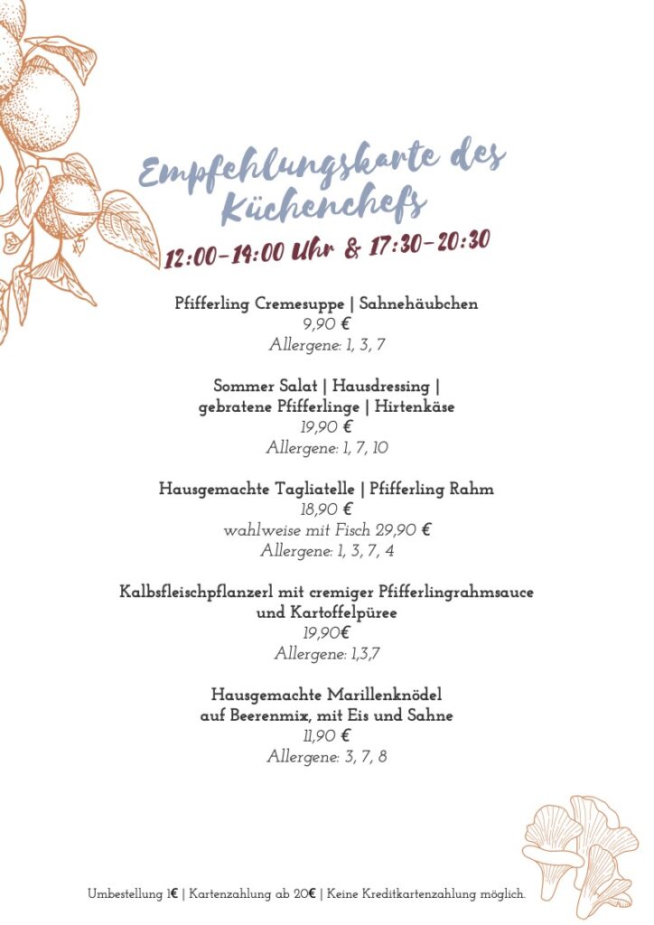 Empfehlung des Küchenchefs